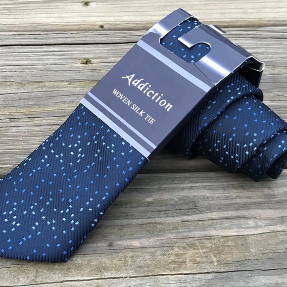 Addiction Men Tie Blue Woven Silk Tie Classic Neck - Picture 1 of 9